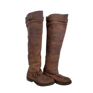 Jeffrey Campbell Wishlist Flat Engineer Knee-high Boots Leather Brown Size 9